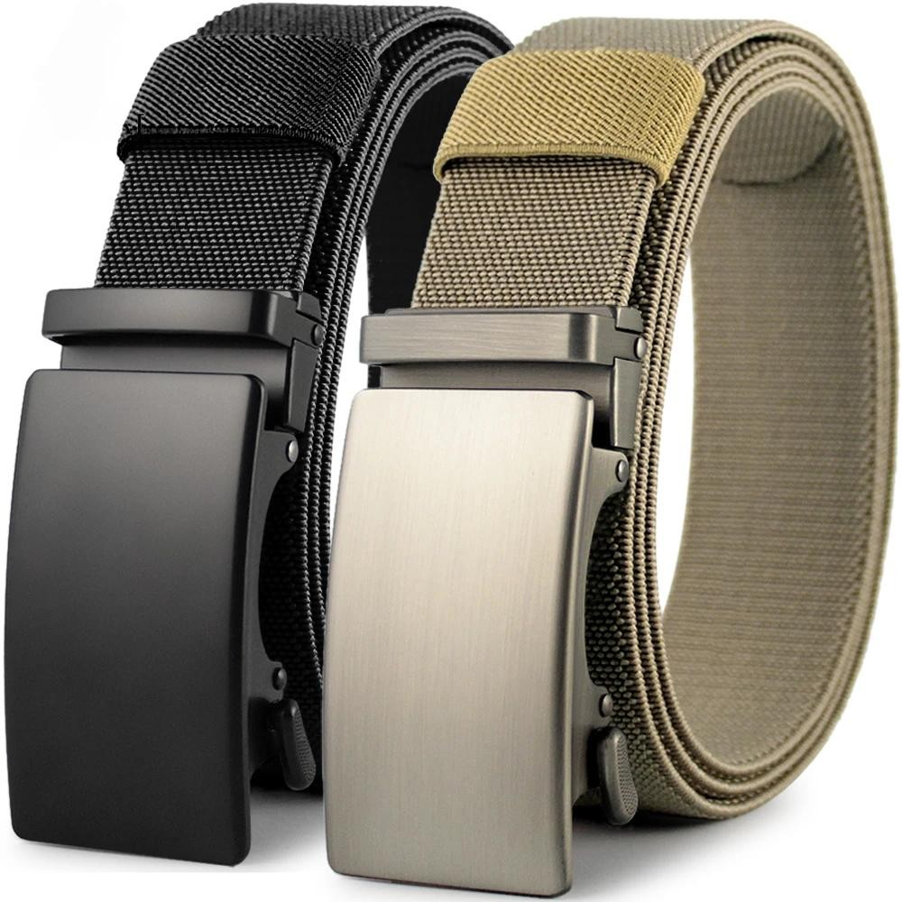 New Golf Sports Elastic Belt T Metal Automatic Buckle Tough Stretch Nylon Men Military Belt 120Cm