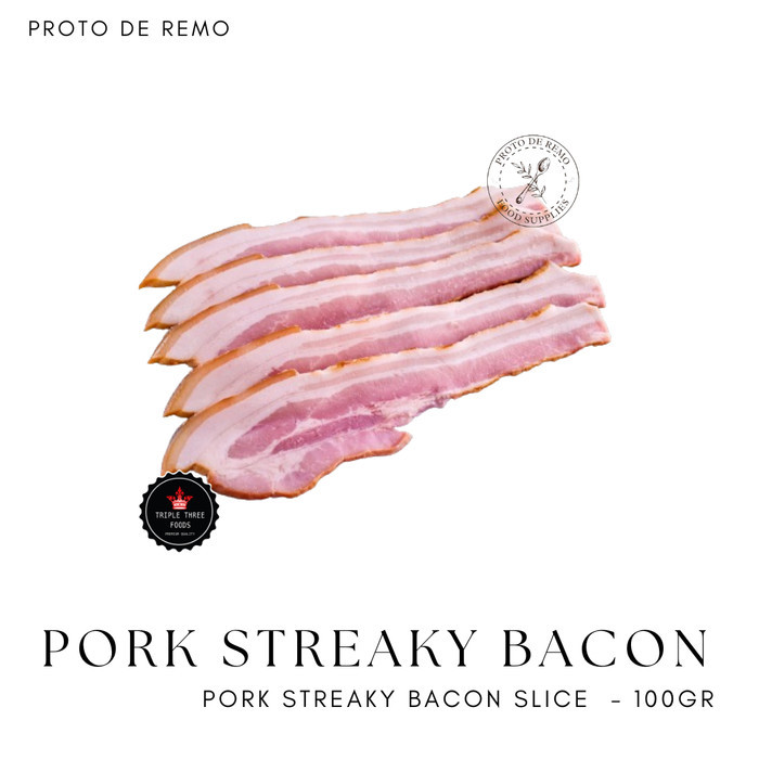 

Pork Bacon Slice Daging Babi Streaky Bacon & Back Bacon Slice - 100gr