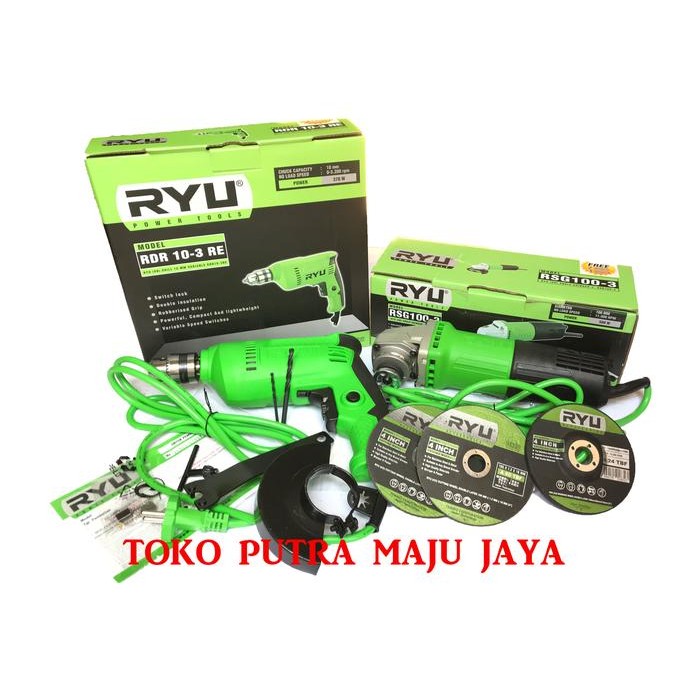 Paket 2 Set Ryu Tekiro Mesin Bor Listrik 10Mm & Mesin Disc Gerinda