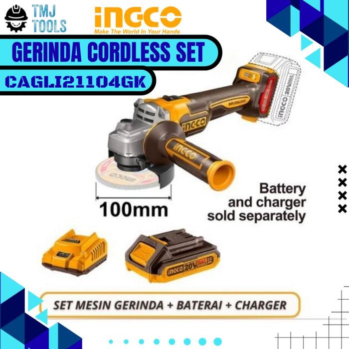 Ingco Cordless Gerinda Baterai 20V Brushless Portable Cagli21104Gk