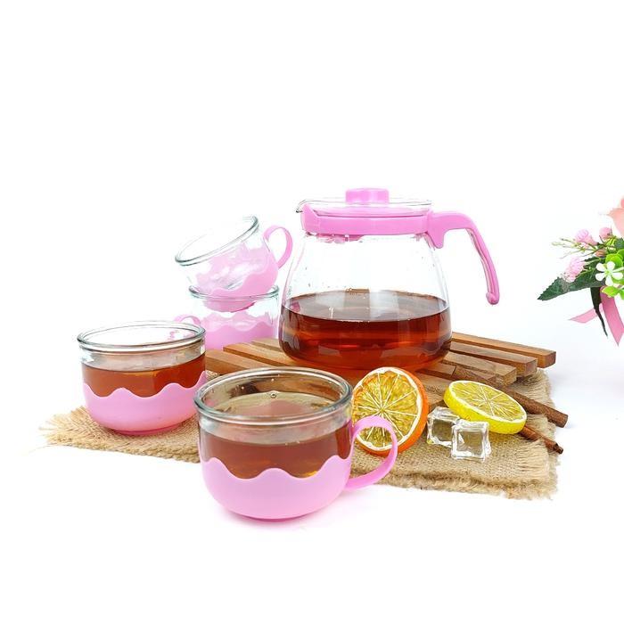 TEAPOT GELAS KACA. SET TEKO TEA POT SARING STAINLESS . WARNA & HITAM