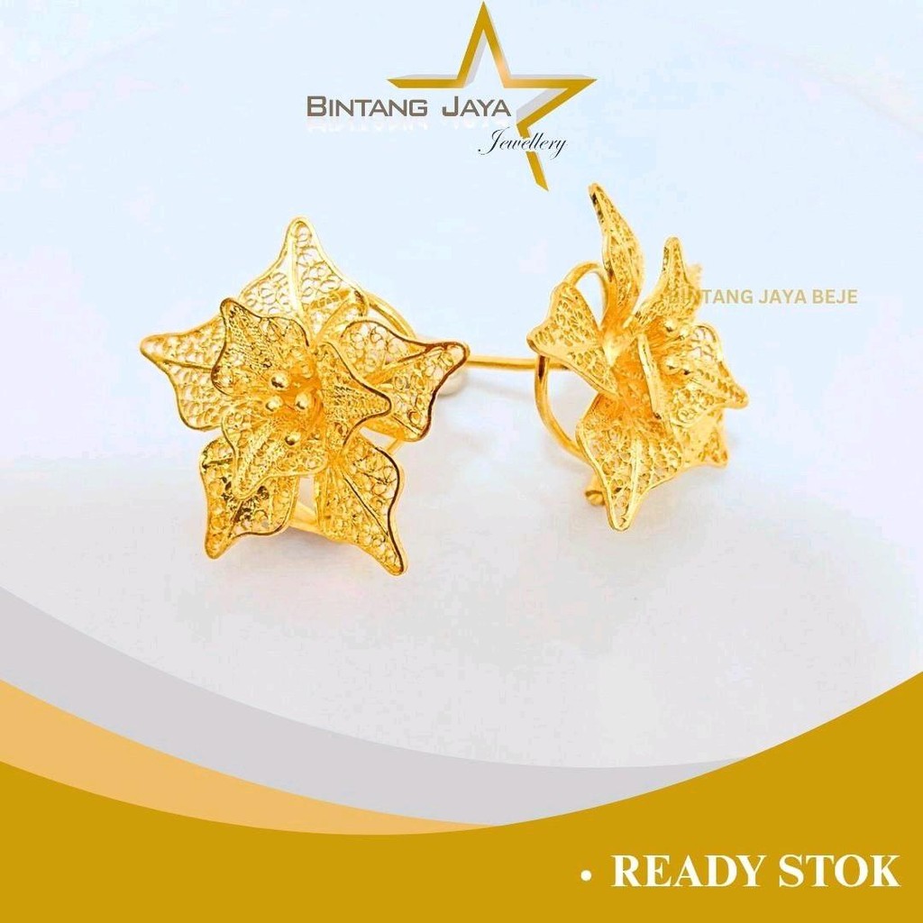 Anting Emas Asli - Kadar 875 (20K) Kendari Rose Tusuk Jepit, Berat 7,41g, Sentuhan Floral Feminim un