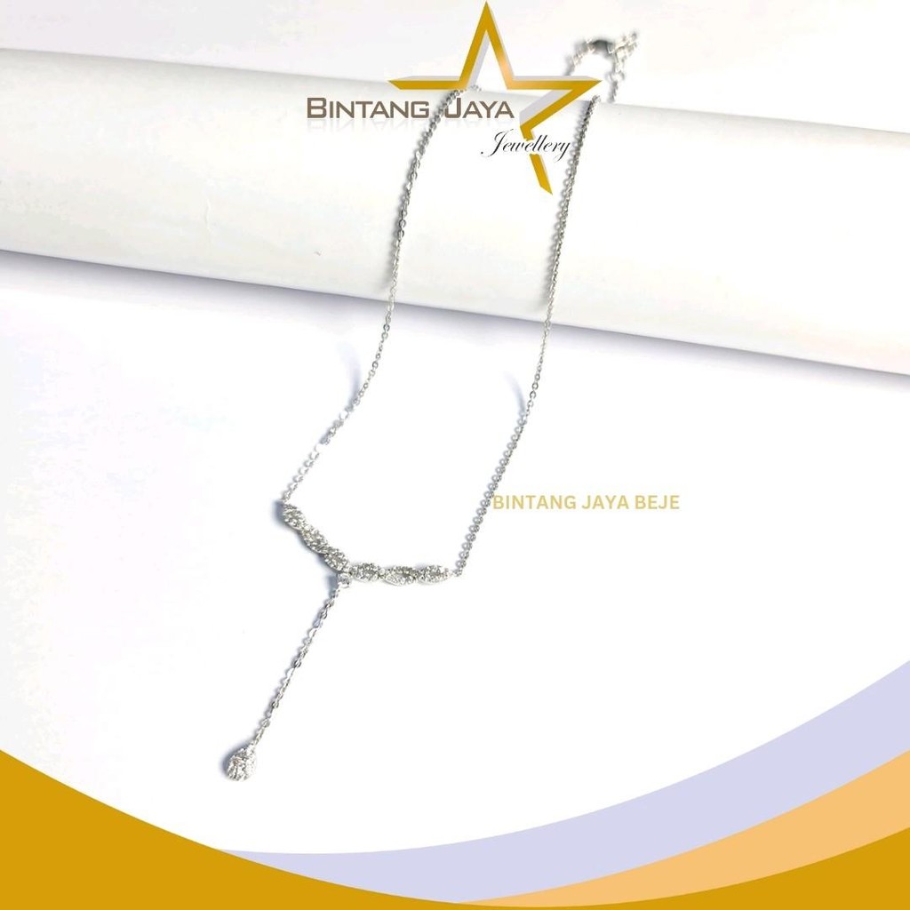 Kalung Emas Asli Elly Infinity Tetes Air Batu Putih Whitegold - Kadar (17K) -  - Panjang 38cm + Exte