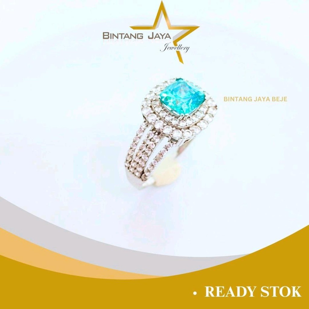 Cincin Emas Asli MATA BIRU KELILING M PUTIH SAMPING - Kadar (17K) - Berat 5,22 gr Ukuran 23 - Kilau 