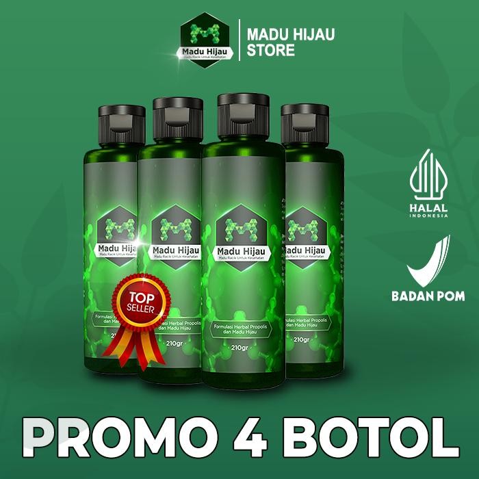 

Promo 4 Botol Madu Hijau Asli - Obat Sakit Asam Lambung / Maag / Gerd