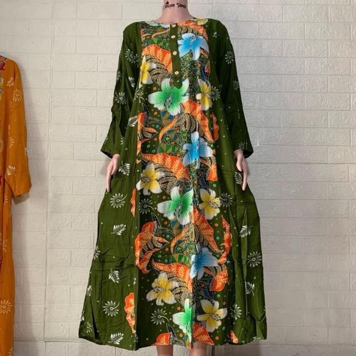 Longdress Abaya Jumbo Ld 130 Kencana Ungu Label Biru Busui Kancing Hijab Wanita Muslim Gamis