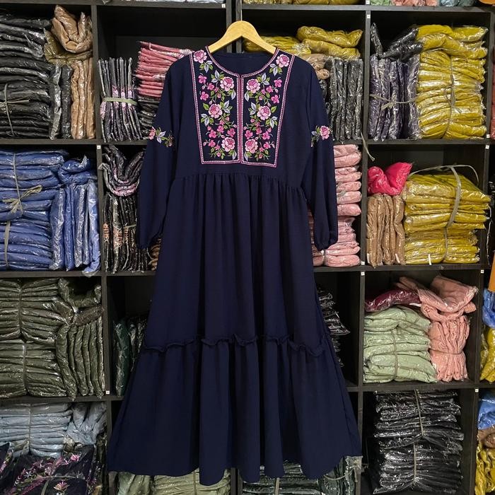 Gamis Bordir Tasik Premium / Long Dress Wanita Kekinian Mawar Karet Muslim Terlaris