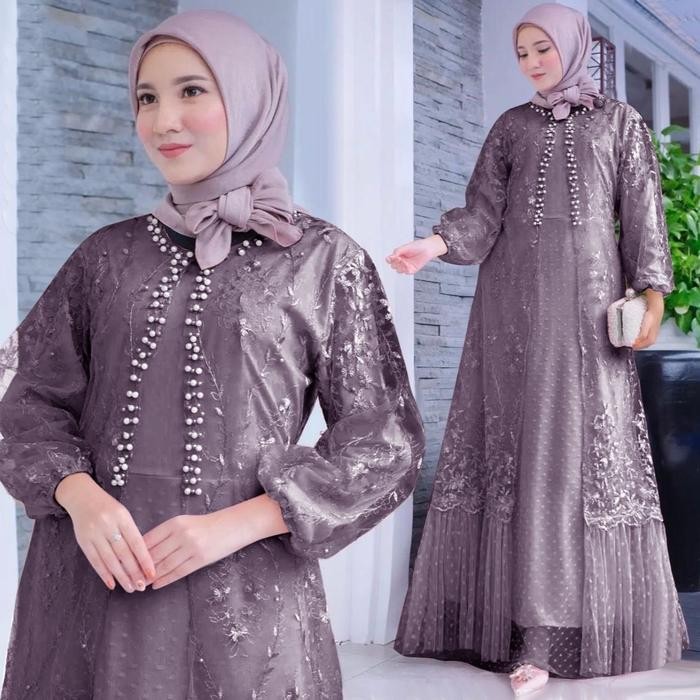 MAXI UTARI BRUKAT MEWAH MUTIARA M L XL XXL GAMIS KONDANGAN BROKAT TILE GAMIS PESTA MEWAH best seller