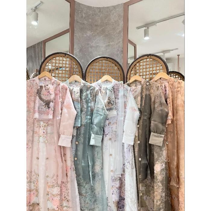 Pesona Omg Gamis Sultan Set Hijab Bahan Ceruty Premium Import Printing X Organza Motif Bunga