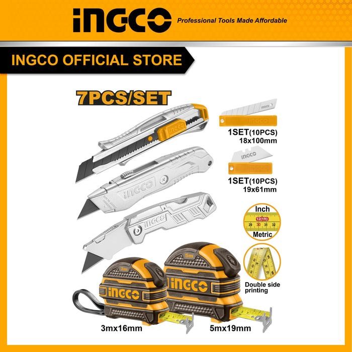 

Paket Combo Measuring Tape Meteran dan Cutter Knife Set INGCO HMK23036