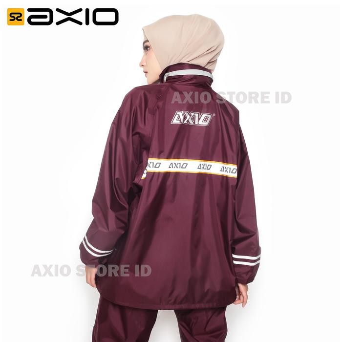 Jas Hujan Wanita Axio Merah Maroon Original Bahan Tebal Anti Bocor