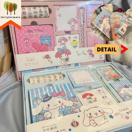 

Product Laris Paket Jurnal 7 In 1 Karakter Sanrio My Melody Cinnamoroll Pink Biru Free Hard Box