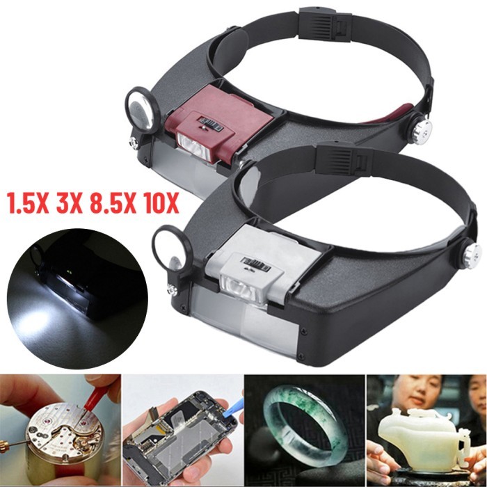 

Diskon 10X Headband Glasses Magnifier Adjustable Led Magnifier Loupe Glasses For Reading Optivisor