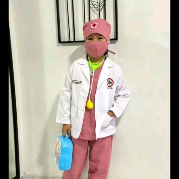 PREMIUM jas dokter anak + logo iidi & nama + baju dokter anak + kostum dokter anak