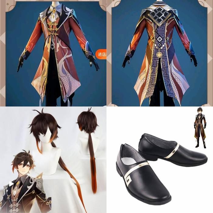 PREMIUM READY Zhongli wig shoes costume cosplay genshin impact
