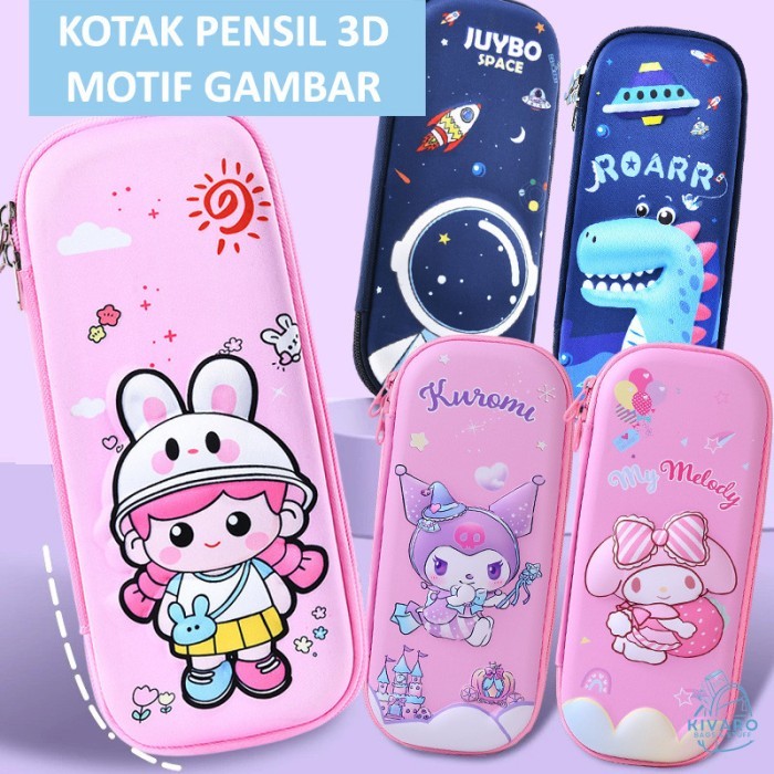 

Tempat Pensil Anak Perempuan Kuromi & Laki Laki Kotak Pensil 3D Motif Unicorn Dino PC01 Kivaro