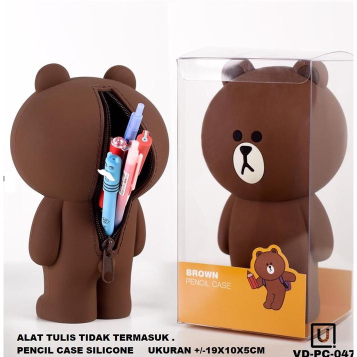 

TEMPAT PENSIL Kotak Pensil SILICONE Beruang Kotak pensil MOTIF Beruang Brown