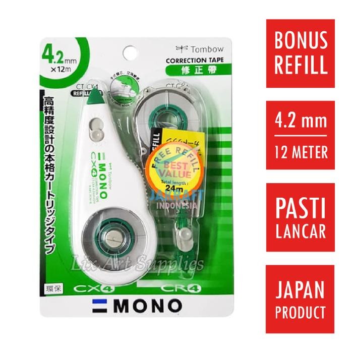 

1 Pcs TipeX Tipex TipEx Pita Putih TOMBOW CTCX4CR4 Green Hijau Correction Tape White 4 mm x 12 M