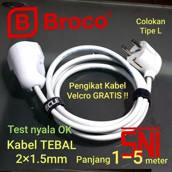 Kabel Extension BROCO SNI - Stop Kontak + Colokan Listrik 1-10 Meter