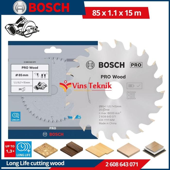 BOSCH PRO Wood Circular Saw Blade, 85 x 1.1 x 15 mm Saw Blade 3" X 20T 2 608 643 071