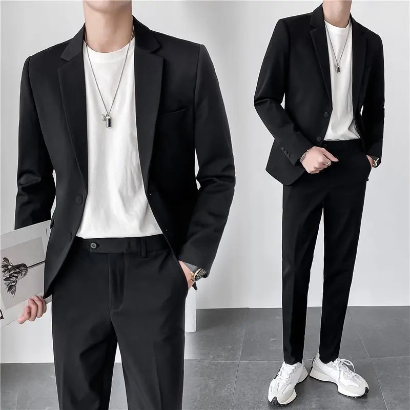 Casual Men'S Suit Jacket Spring Autumn British Business Style Slim Fit Versatile Student Dk Uniform