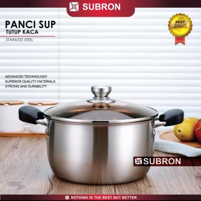 SUBRON PANCI SUP 26 CM STAINLESS TEBAL TUTUP KACA