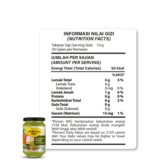 

Tropicana Slim Royal Matcha Spread 300G - Selai Matcha Bebas Gula Pasir