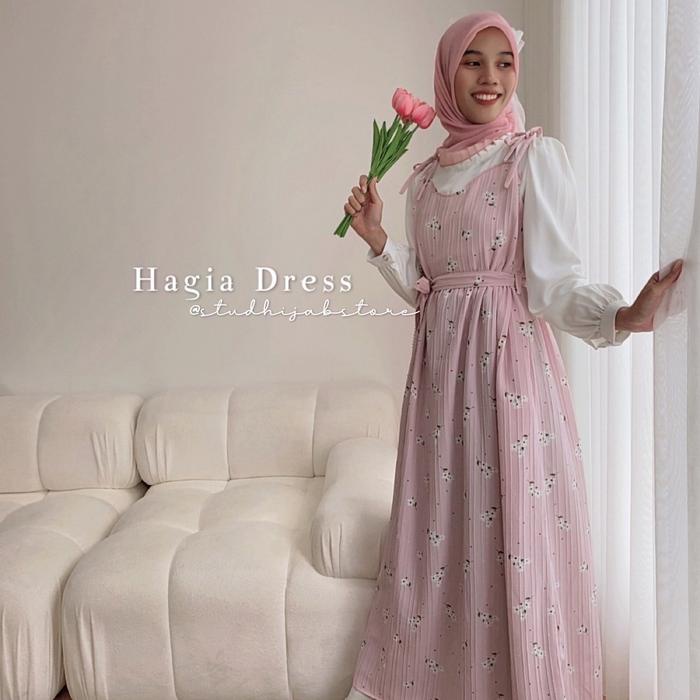 Hagia Overall Dress Bunga Muslim Cantik Motif Crinkle