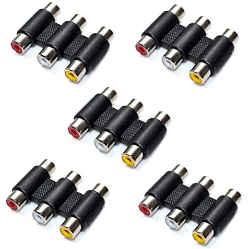 New 5 Pack RCA Coupler Multi-Functional Audio Video Connector Mini 3RCA Female To Female Adapter Soc