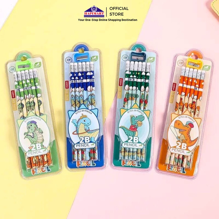 

Set Pensil 2B Karakter Dinosaurus Alat Tulis Penghapus Rautan 12Pcs