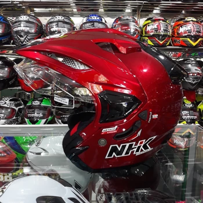 Helm Nhk Predator Crypton Red Maroon Double Visor Merah Marun