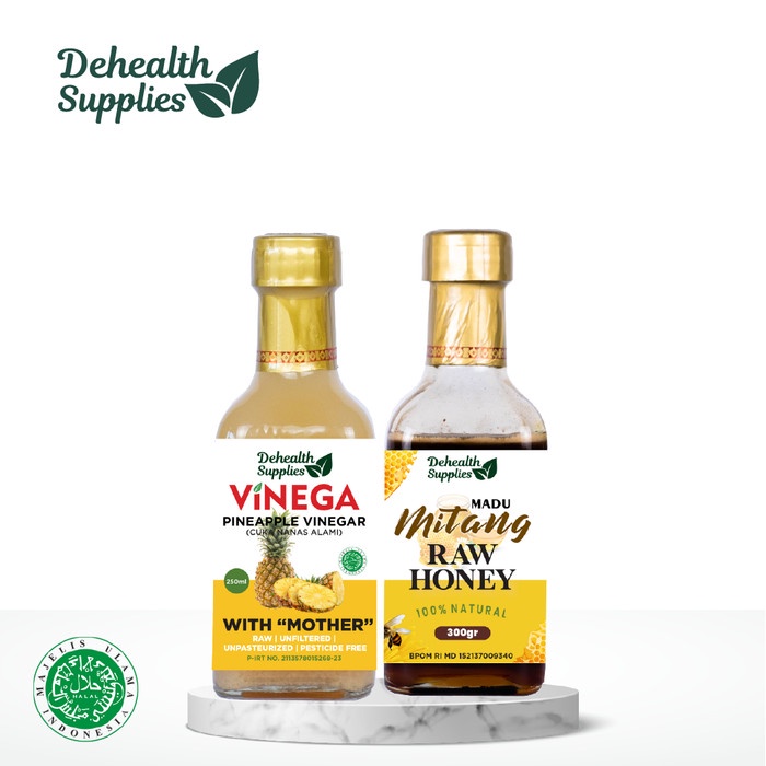 

Dehealth supplies Cuka nanas 250ml dan Madu Mitang 300gr botol kaca
