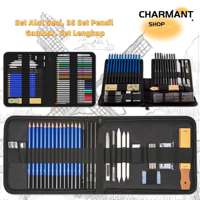 

BERGARANSI CHARMANT 33 buah/35 buah/set Penghapus pensil sketsa dan set pensil gambar sekolah