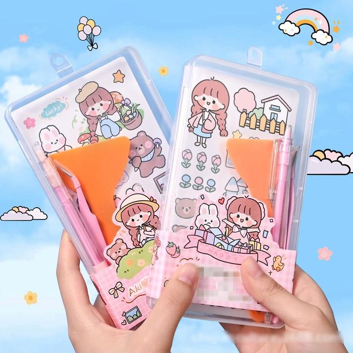 

STOK TERBATAS LUCKY CAT -Sticker Box Set Momo Free Tweezer, Mini Shovel Perata Stiker, Crafting Pen