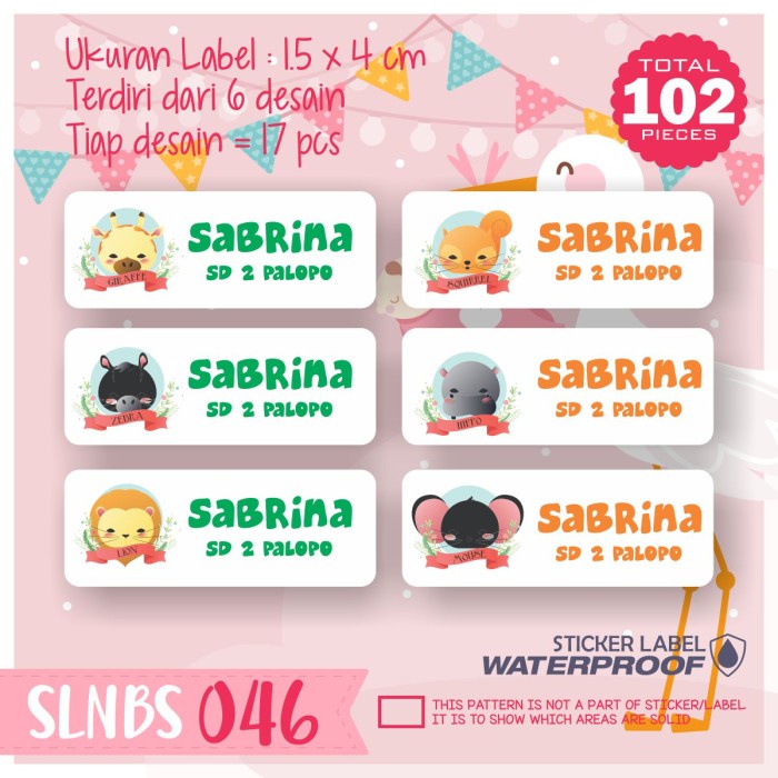 

SALE stiker label nama anak pensil buku tas sepatu sekolah SLNBS-046