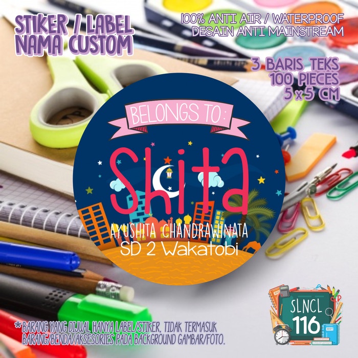 

TERMURAH stiker label nama anak jilbab pensil buku tas sepatu sekolah SLNCL-116