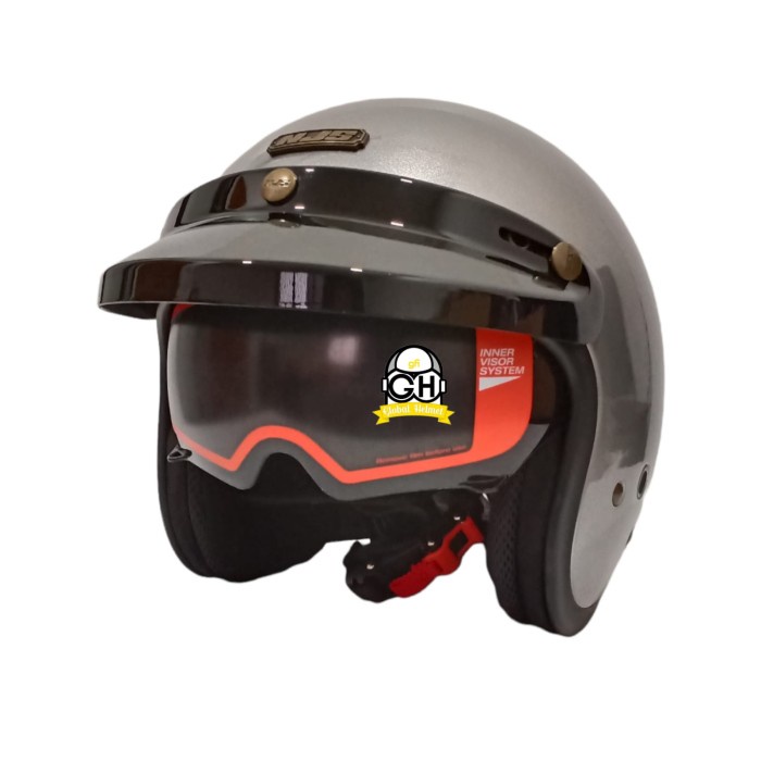 Njs Nx-2 Solid Silver Helm Retro Helm Njs Nx2 - Xl