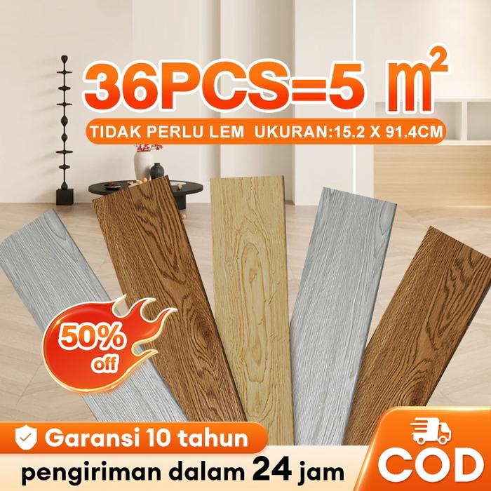 Stiker Lantai Vinyl Pvc 92Cmx16Cm Motif Kayu Realistis 36 Pcs/Kotak - Kamar List Gold Wall Panel Pvc
