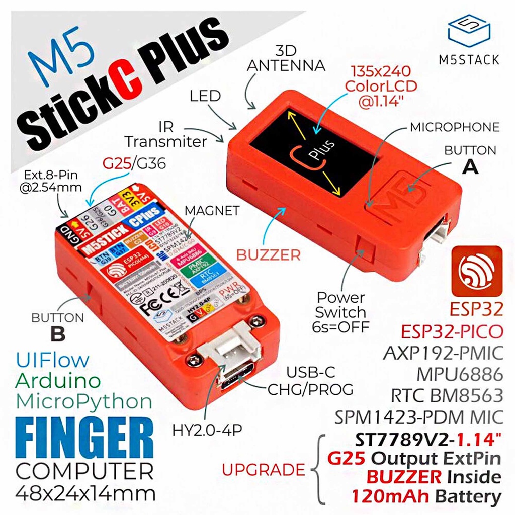 PRF M5StickC PLUS ESP32-PICO Mini IoT-Entwicklungsboard-Kit ESP32 IoT-Controller