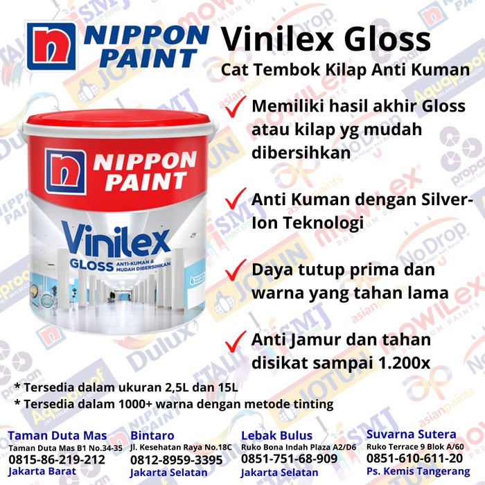 Cat Tembok Vinilex Gloss -20L- Anti-Kuman, Nippon Paint