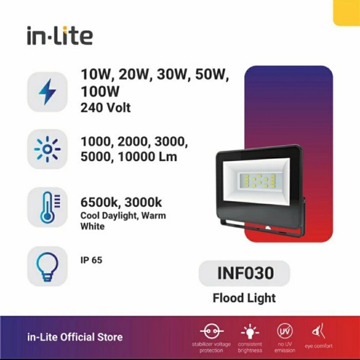 Flood Light LED Inlite 50 W INF030 IN-Lite Lampu Tembak Sorot 50Watt