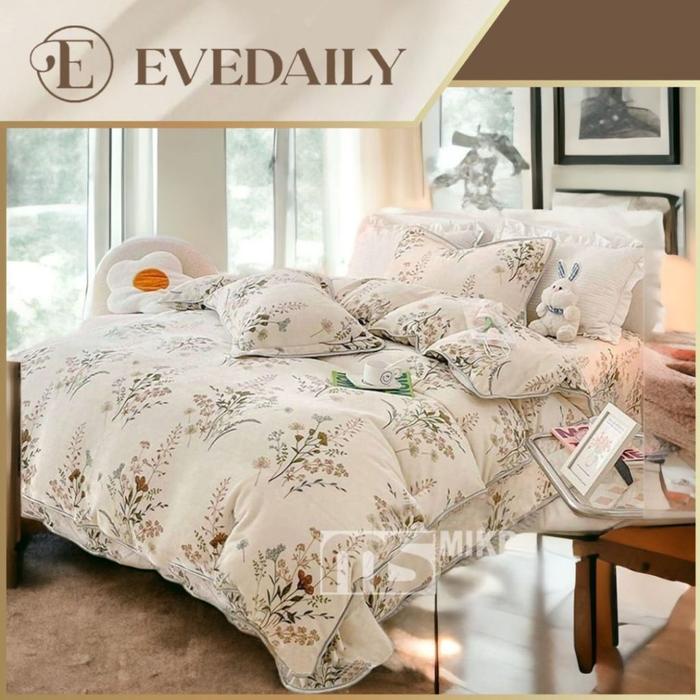 Bedcover Set Motif Theresia - Bunga - Putih - Mewah - 90X200 - 200X200 - Evedaily