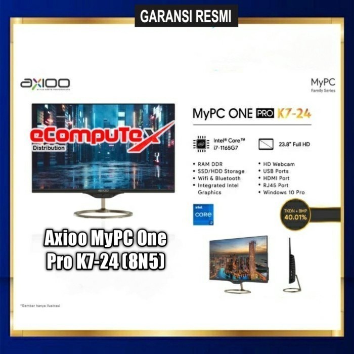 Pc Aio Axioo Mypc One Pro K7 (8N5-24) K7-24 (8N5) 8Gb 512Gb Tkdn Resmi
