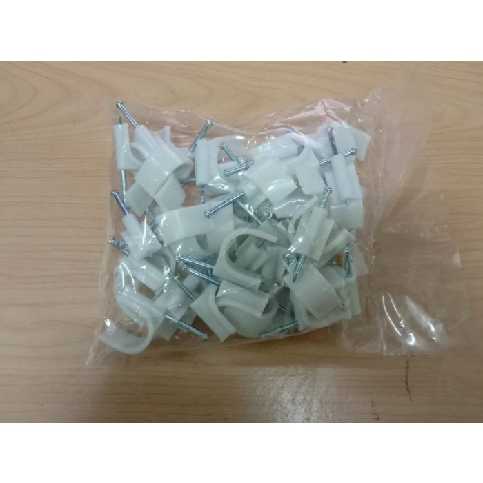 KLEM PIPA PVC + PAKU / CLAMP CONDUIT LISTRIK OMEGA PUTIH 1/2" INCH