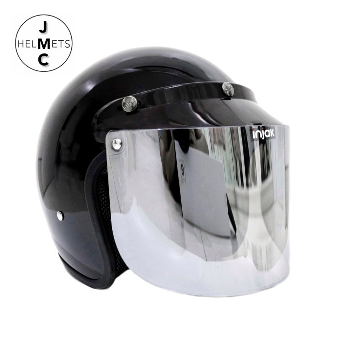 Helm Bogo Retro Kaca Datar Polos Hitam Sni