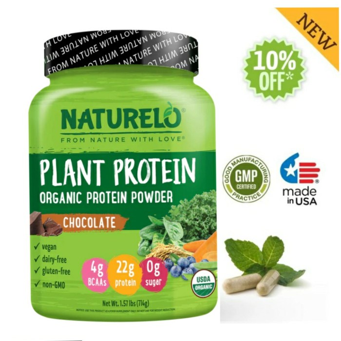 NATURELO - Organic Plant Protein Powder, Chocolate - 714gr