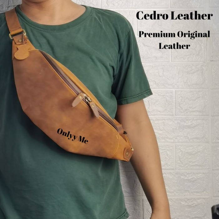 KODE F CEDRO LEATHER Tas Kulit asli Waistbag WB02 Resleting YKK Original