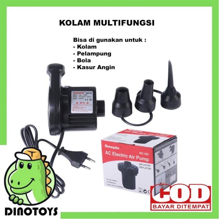 

KODE B DINOTOYS Pompa Angin Listrik Kolam Renang Kasur Angin Balon Ban 2in1
