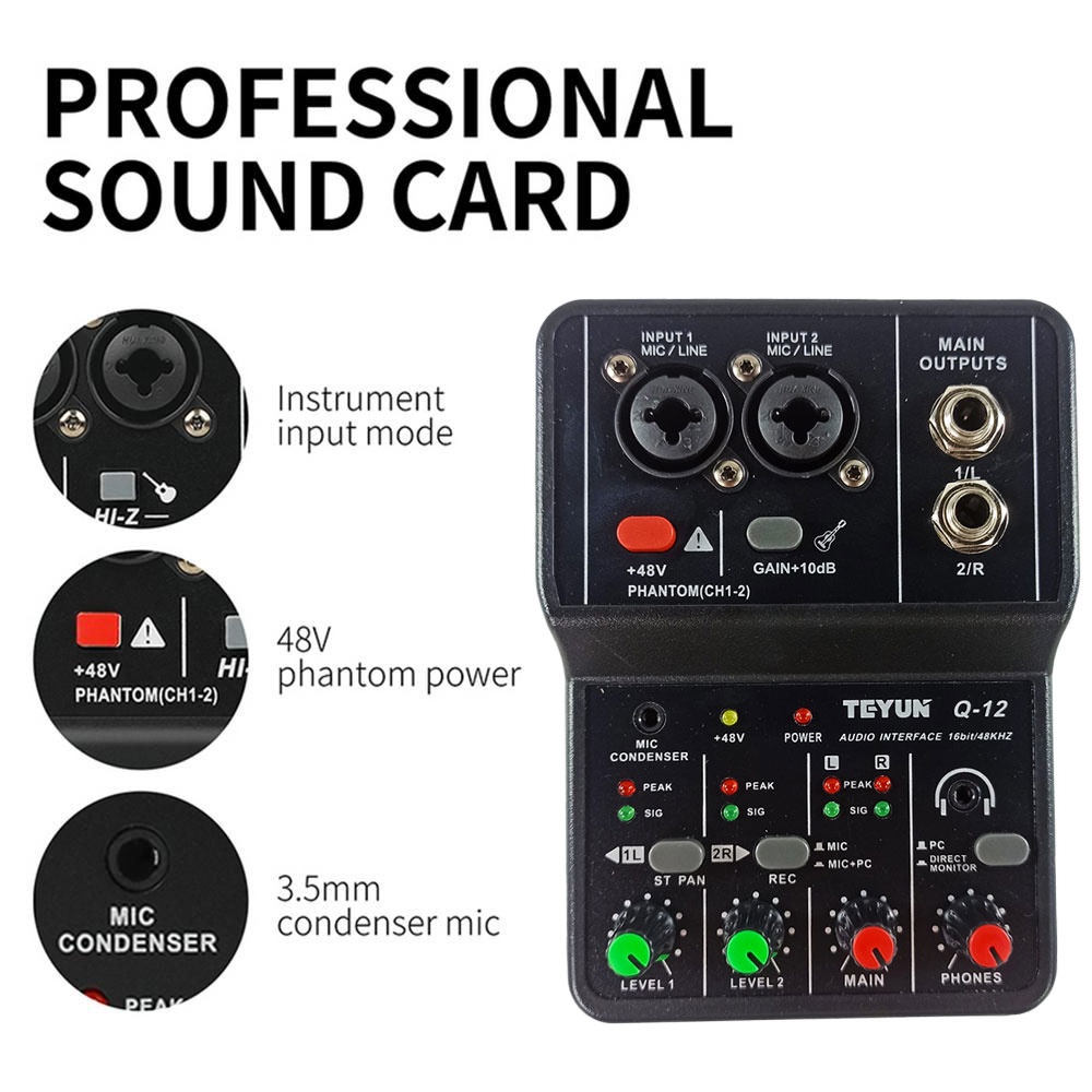 Sound Card USB Mini Portable 2 Way Driver Free Mixer