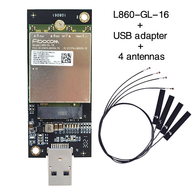 MCC Fibocom L860-GL-16 LTE & WCDMA module CAT16 4G 5G card for laptop tablet with USB antenna set